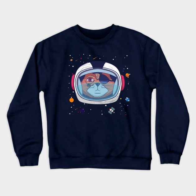 Sad Cat with Astronaut Helmet Crewneck Sweatshirt by HarlinDesign